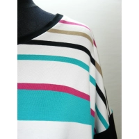 Bluzka OVERSIZE dla puszystej Wzór w paski - czarny biały mięta koral